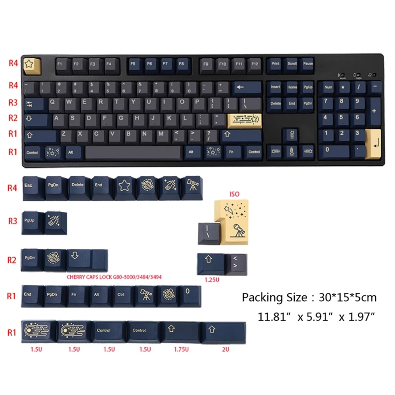 

R91A 135 Keys Stargaze Keycap Cherry Profile PBT Keycaps for ID60/GK61 64 68/71/75/84/RK836/87/96/98/108 Dye Subb Key