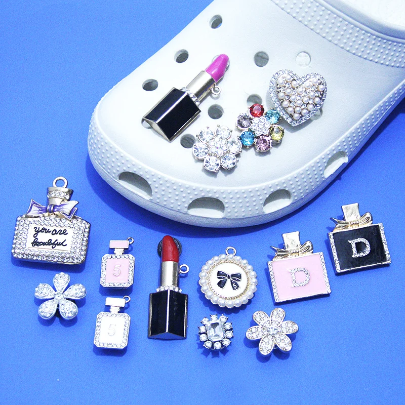 

Brand Shoes Designer Lipstick Croc Charms Bling Rhinestone Perfume JIBZ Gift For Women Shoe Accessories