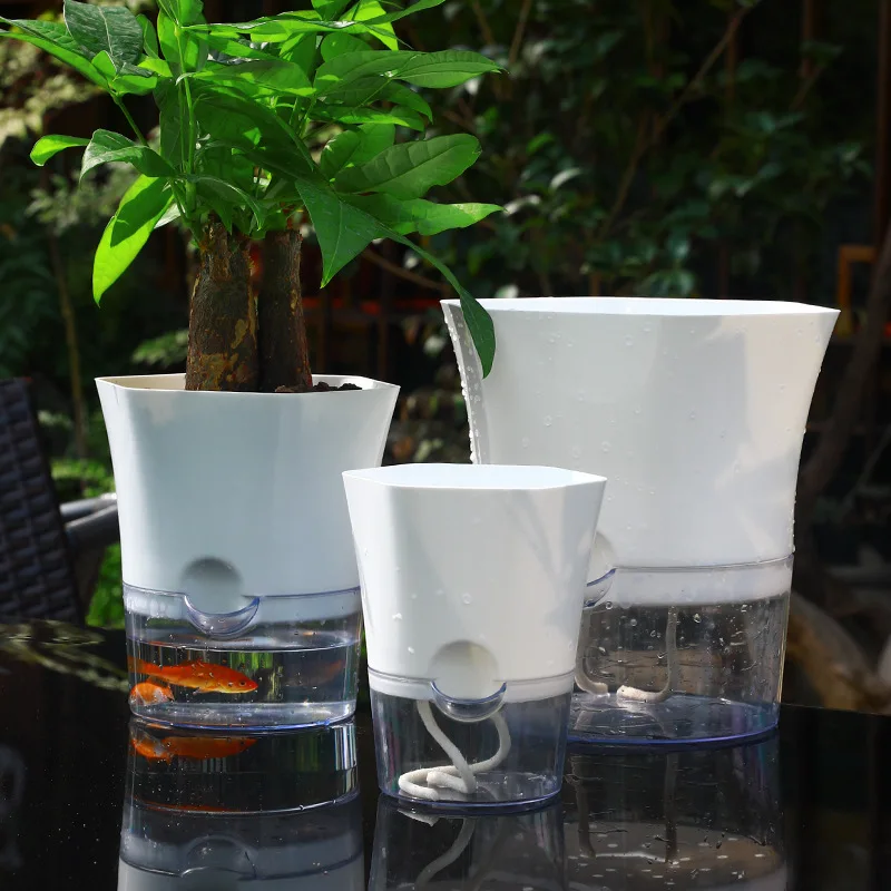 

3pcs Auto Watering Planter Pot 2-Layer flower pot with Water Container Clear Plastic Flower Pot for Indoor Plants Home Decorat
