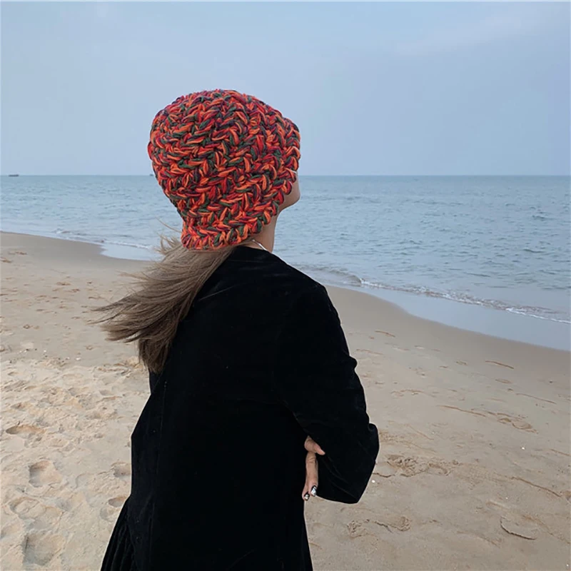 

Orange Colorful Women Knitting Fishermen Hat New Round Dome Temperament Fashion Tide All-match Autumn Winter 2021 1DD1671