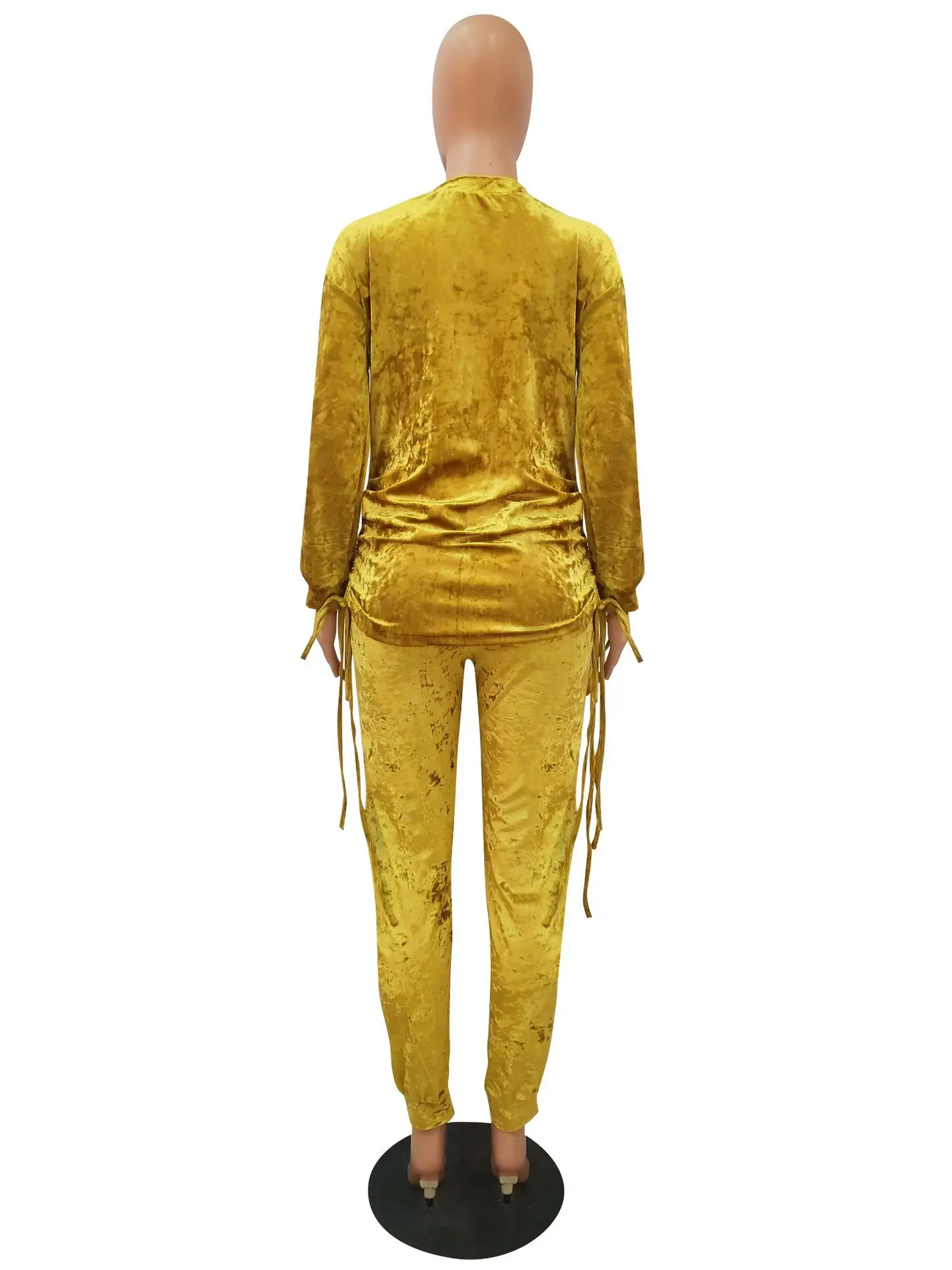 

2019 Autumn Winter Velvet Two Piece Set Long Sleeve Drawstring Loose Pullover Top Sweatshirts Casual Pants Tracksuit