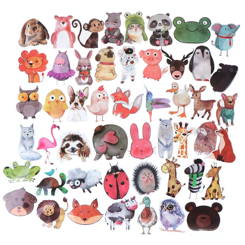 

50 PCS Colorful Animals Sticker Toys For Children Watercolor Cute Anime Cartoon Decal Stickers to DIY Laptop Luggage Skateboard