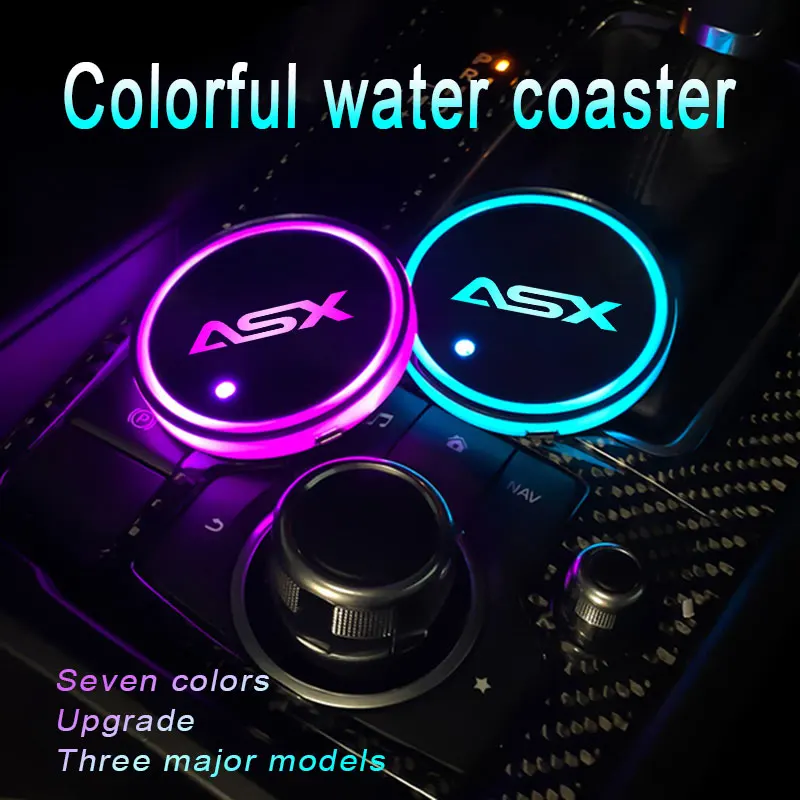 

Car Logo 7 Colors Led Atmosphere Light Luminous Car Water Coaster For Mitsubishi ASX 2013-2016 2018 2020 Auto Accessories