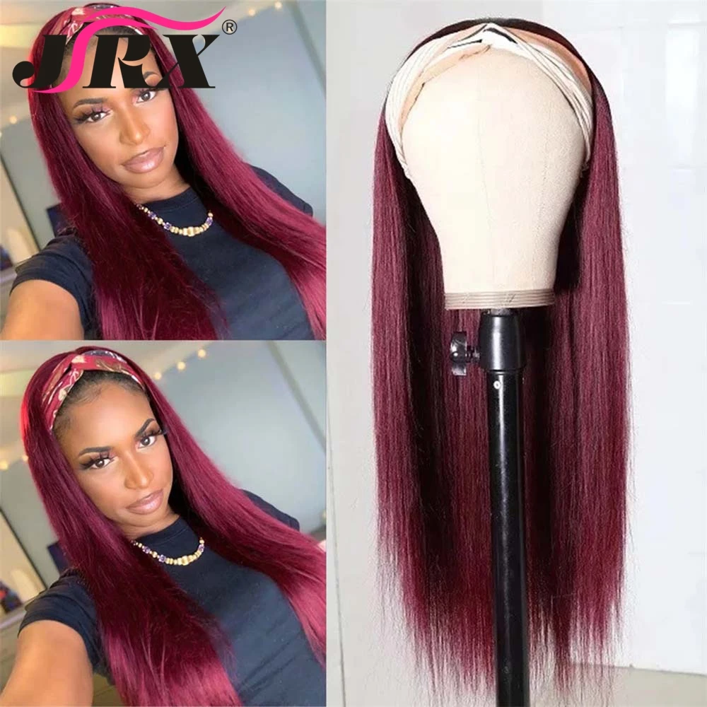 99j Full Machine Made Wig Dark Purple Red Colored Human Hair Wigs With Head Band Brazilian Straight Remy Hair For Black Women