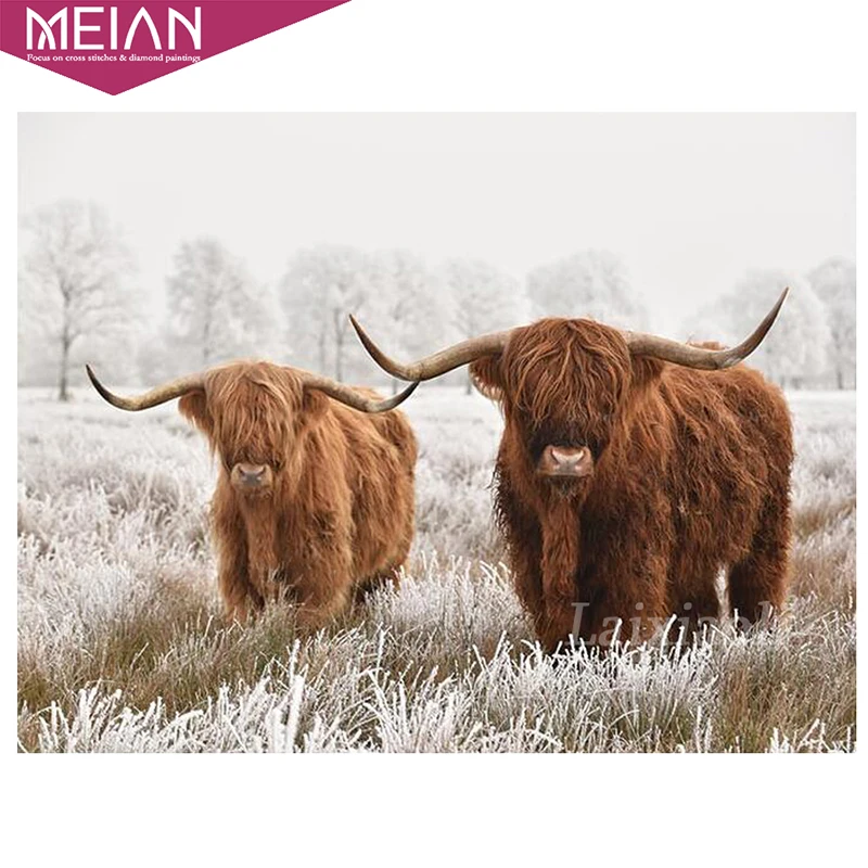Алмазная мозаика 5D сделай сам живопись с коровой полностью круглая вышивка