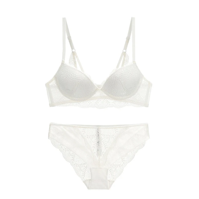 

Women's French Sexy Lace Deep V Gathering Bra Top Support Thin Thick Comfortable Breathable and Supportive Lace Bra Set WT093