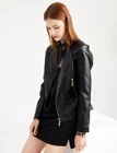 Женская байкерская куртка из искусственной кожи, с длинным рукавом, на молнии
