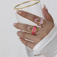 trendy new pin flower rings for women gold color metal enamel flowers smiley finger rings female 2021 couple jewelry best gift