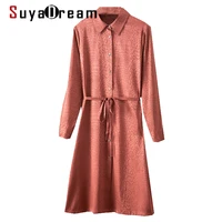 suyadream woman midi dress real silk jacquard long sleeves sashes blouse shirt dress 2021 spring autumn chic dresses