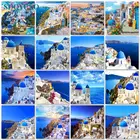 SDOYUNO масляная краска по номерам, Санторини, пейзаж 60x75 см, DIY Краска по номерам на холсте, ландшафт, акварель, домашний декор