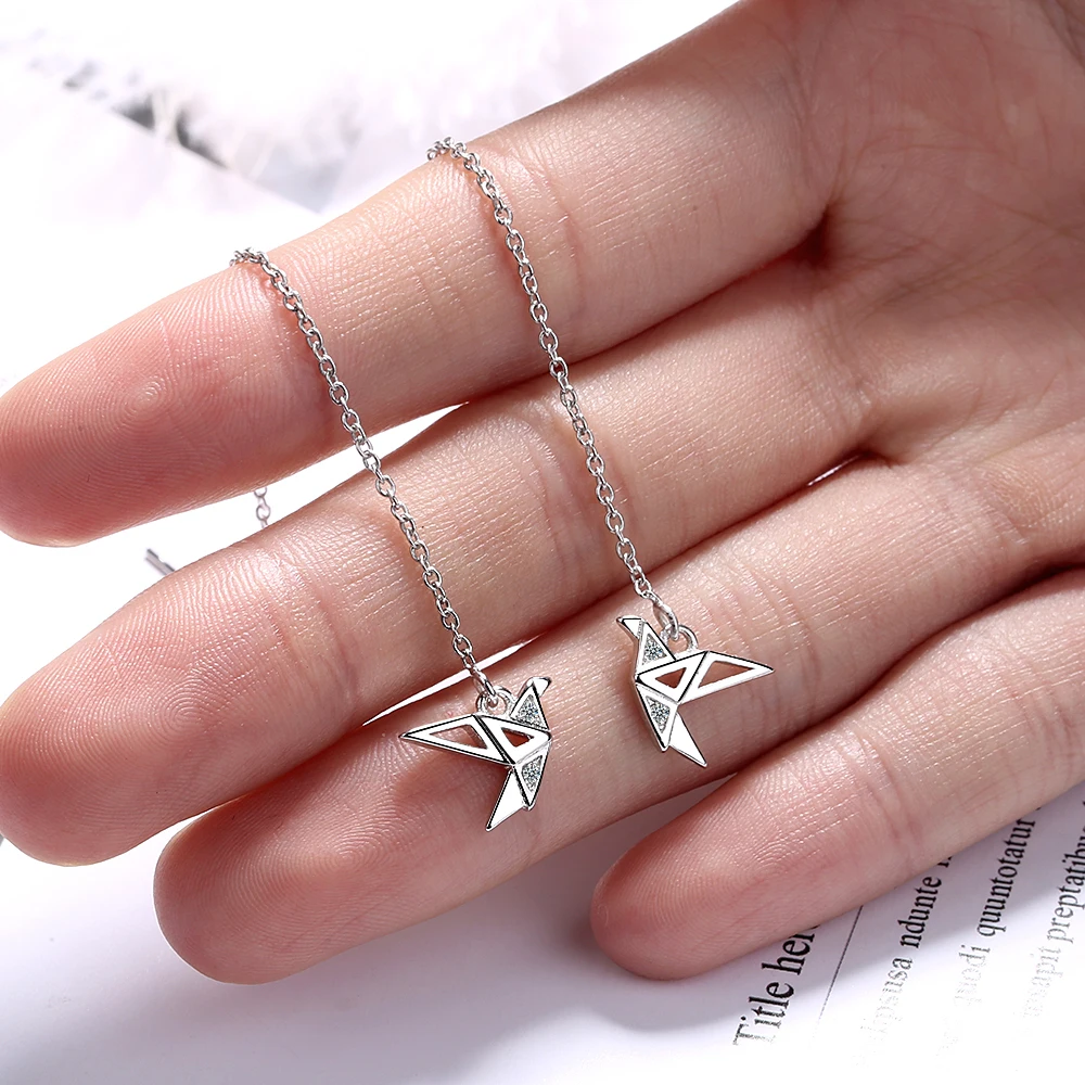 Серьги-подвески женские из серебра 925 пробы с бумажным журавлем | Украшения и