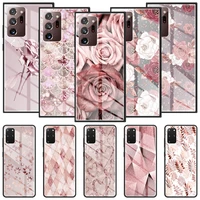 phone case for samsung galaxy s20 fe s21 s10 s9 s8 note 20 ultra 10 plus 9 tempered glass mobile cover gold rose pink pattern