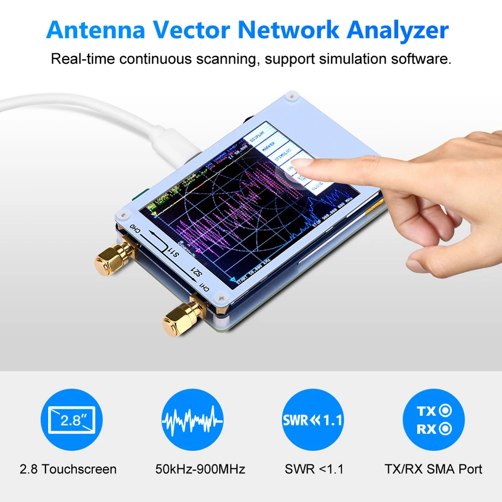 Векторный анализатор сети Nano 50 кгц-900 МГц цифровой сенсорный экран