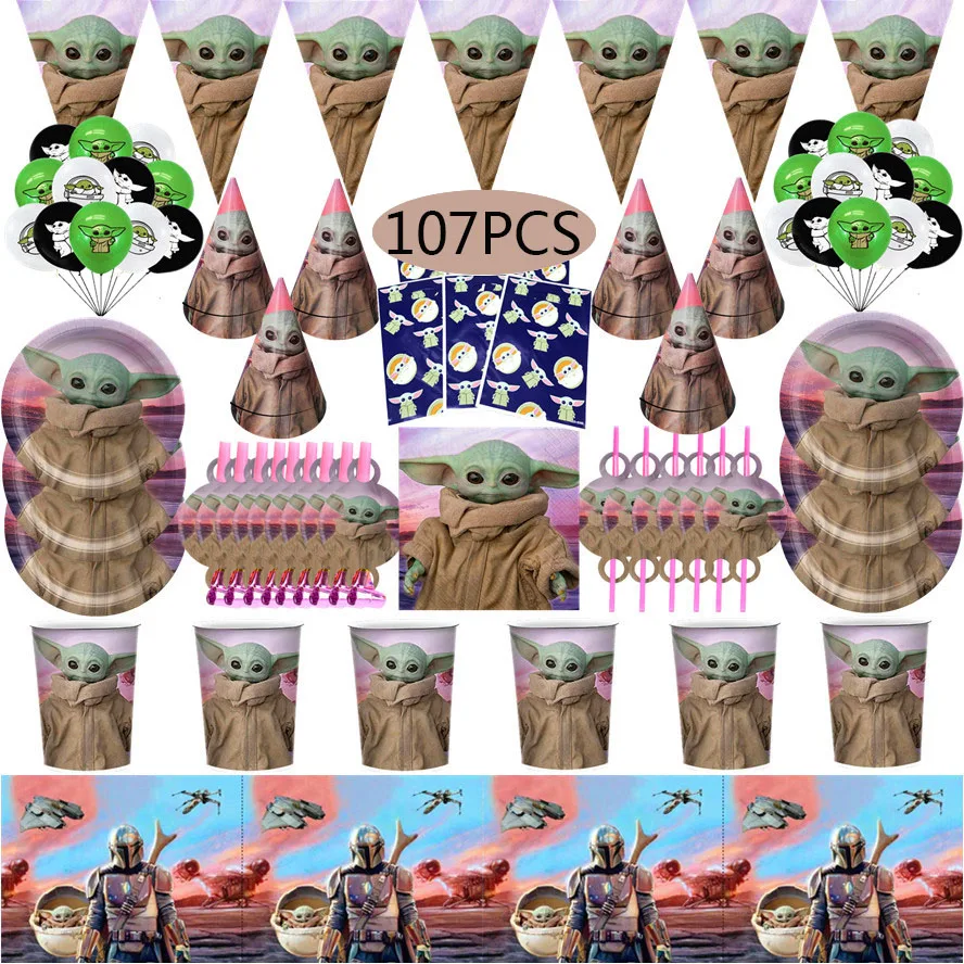 Мандалорианская детская йода одноразовая посуда Набор чашек тарелок воздушные