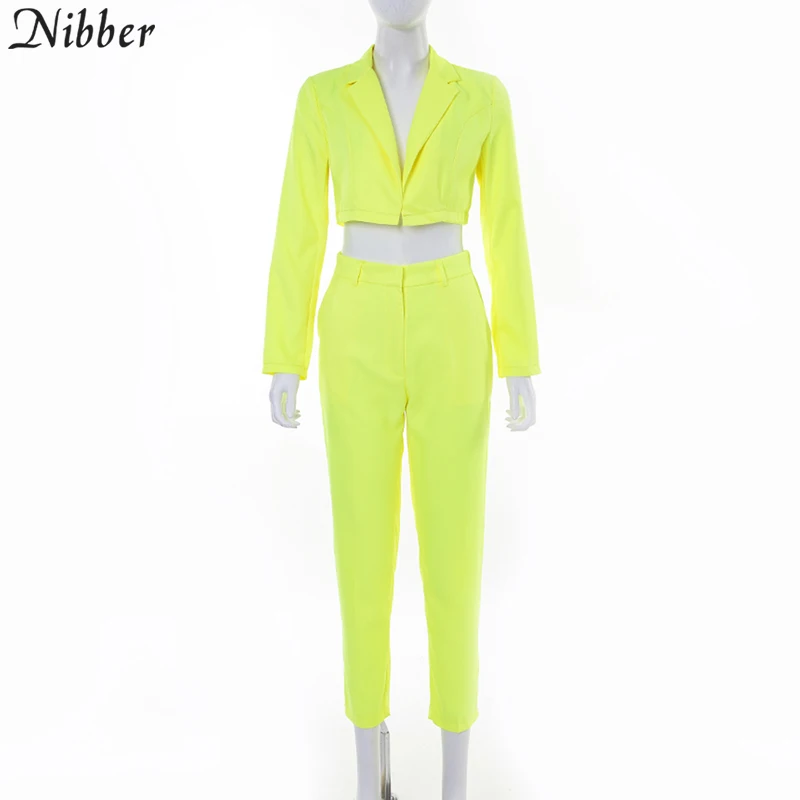 only sets Nibber, неоновый цвет, тонкое пальто, кардиган, pantalon femme, 2 предмета, костюмы для женщин,, осень, зима, для офиса, для девушек, уличный повседневный комплект - Цвет: only sets