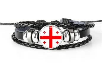 Браслет кожаный унисекс с флагом Джорджии |