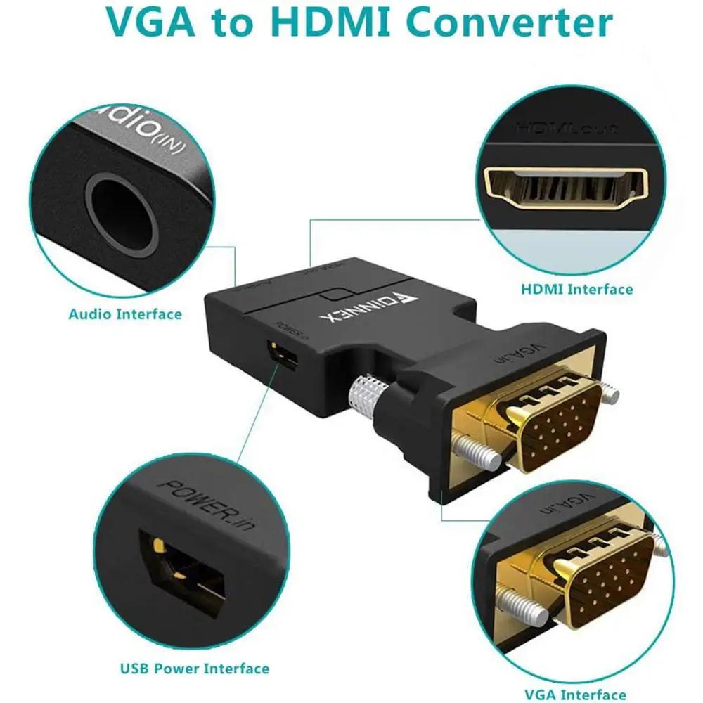 FOINNEX VGA to HDMI Adapter Converter with Audio,(PC VGA Source Output to TV/Monitor with HDMI Connector)