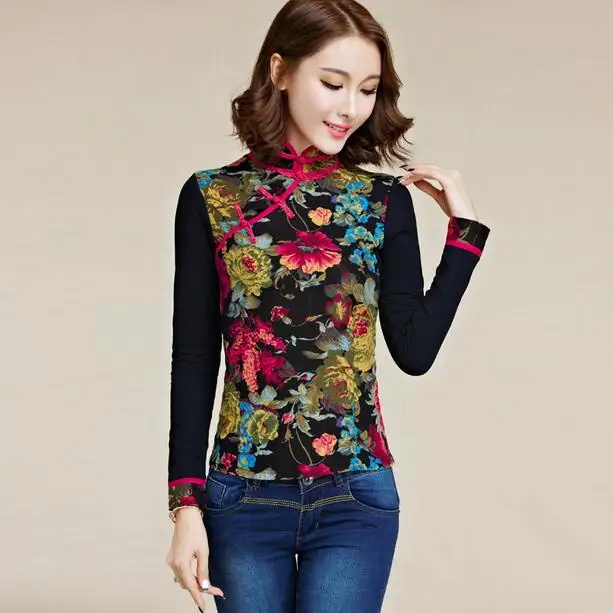 Традиционная китайская одежда 2020 размера плюс винтажная Этническая черная блуза