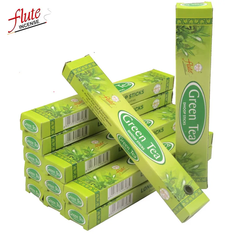 Green Tea Флейта 120 палочек/упаковка фиолетовый аромат ящик ладан(Dhoop) из индийского природного ручной ароматический саше для антисептика - Аромат: Green Tea