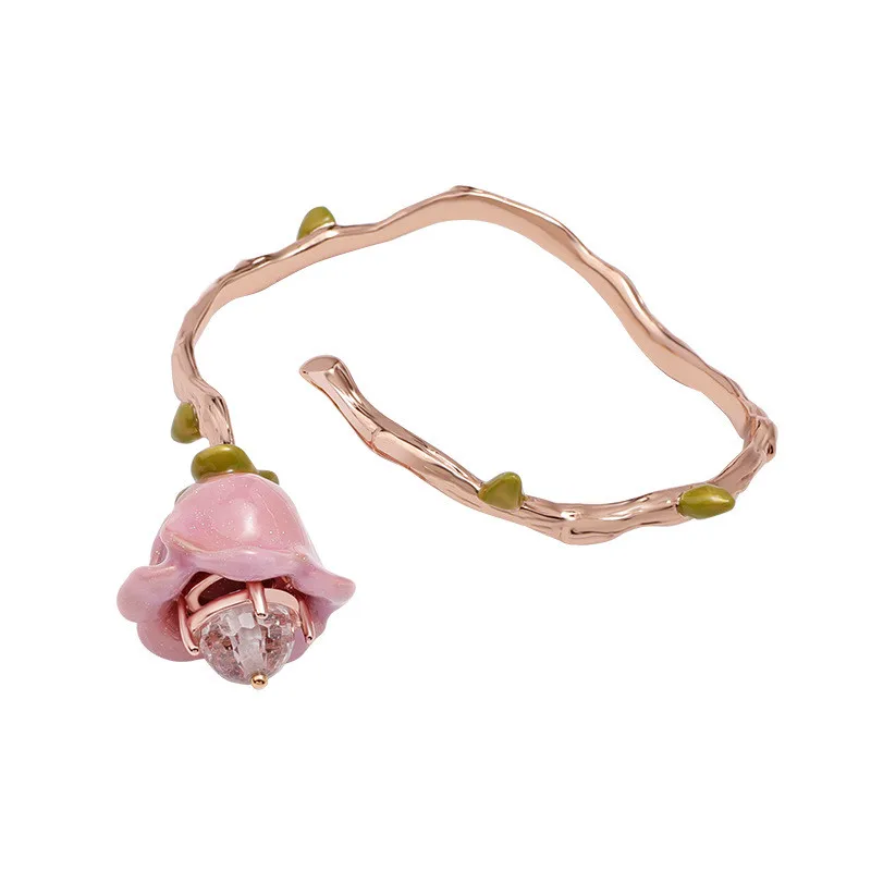 

Women's Bangle Personality Exaggerated Irregular Adjustable Nice Cuff Bracelet Fashion Pink Enamel Vivid Flower Bracelet