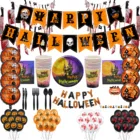 Одноразовая посуда на Хэллоуин, шарик, кровавый баннер, тарелки, чашки, Топпер, украшение для вечевечерние НКИ на Хэллоуин, товары для дома и улицы