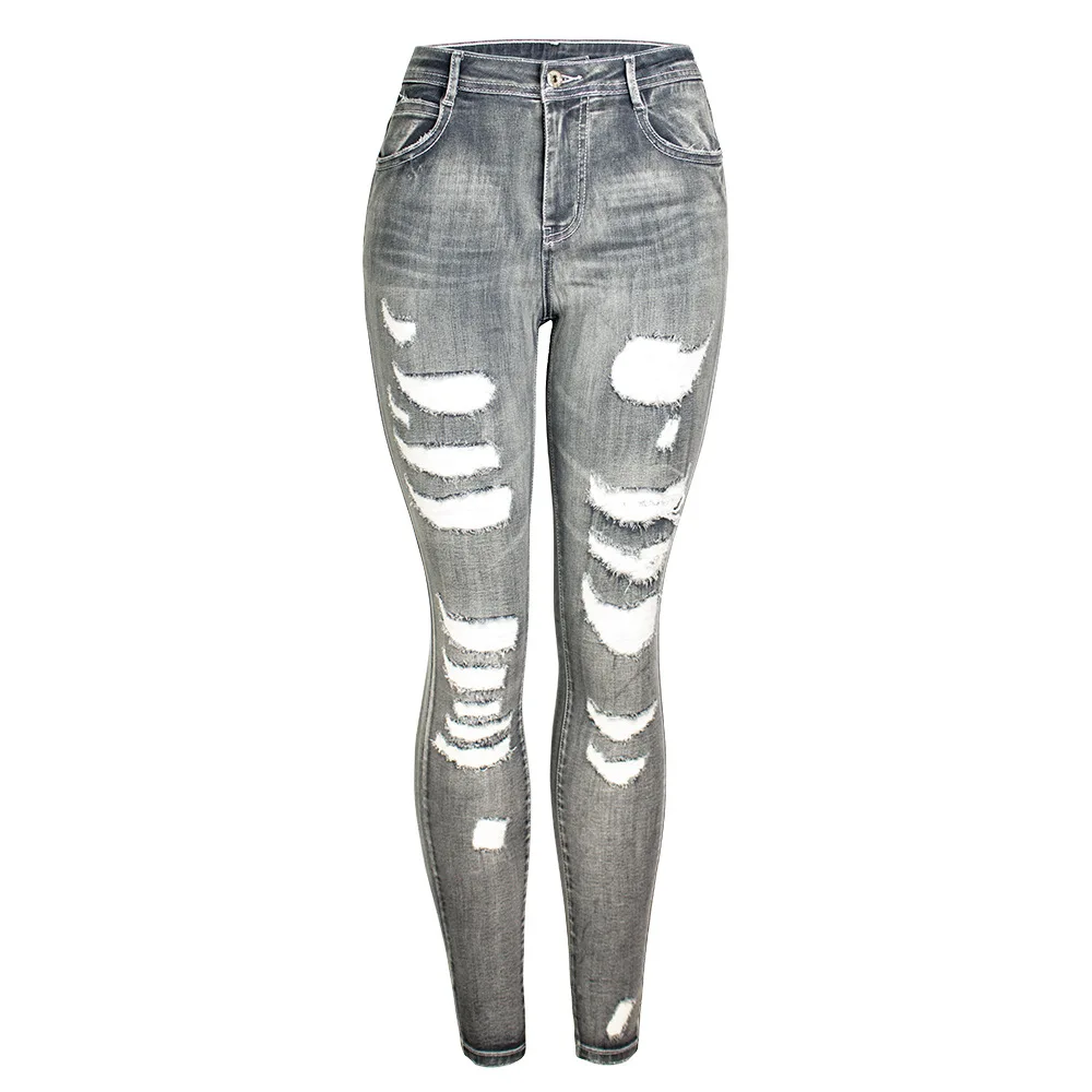 

Jeans stretch slim show thin hole women's pants