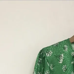 

2020 New French Jacquard Floral Small Flowers Green Waist Three-quarter Sleeve Women Mini Dress