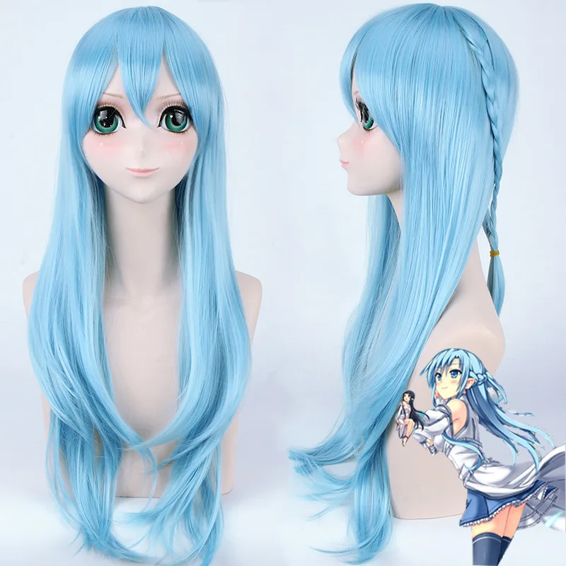 

Sword Art Online Asuna Fairy Dance COS Wig Aqua Blue Straight Hair Anime Cos Wig Headdress Sufficient Hair Volume