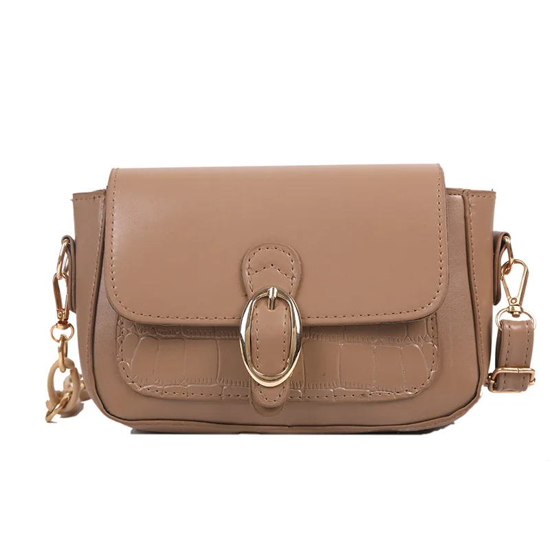 

Retro Chain Small Square Bag Stylish Textured Personality Shoulder Bag Crocodile Pattern Solid Color Simple Messenger Bag