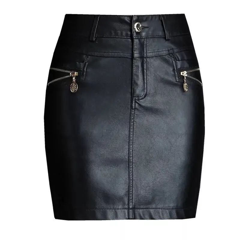 Новинка Осень-зима 2019 кожаная юбка большого размера облегающая с высокой талией