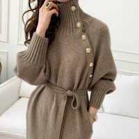 2022 long sleeve knit sweater dress women 2021 autumn winter fashion solid slim casual female turtleneck