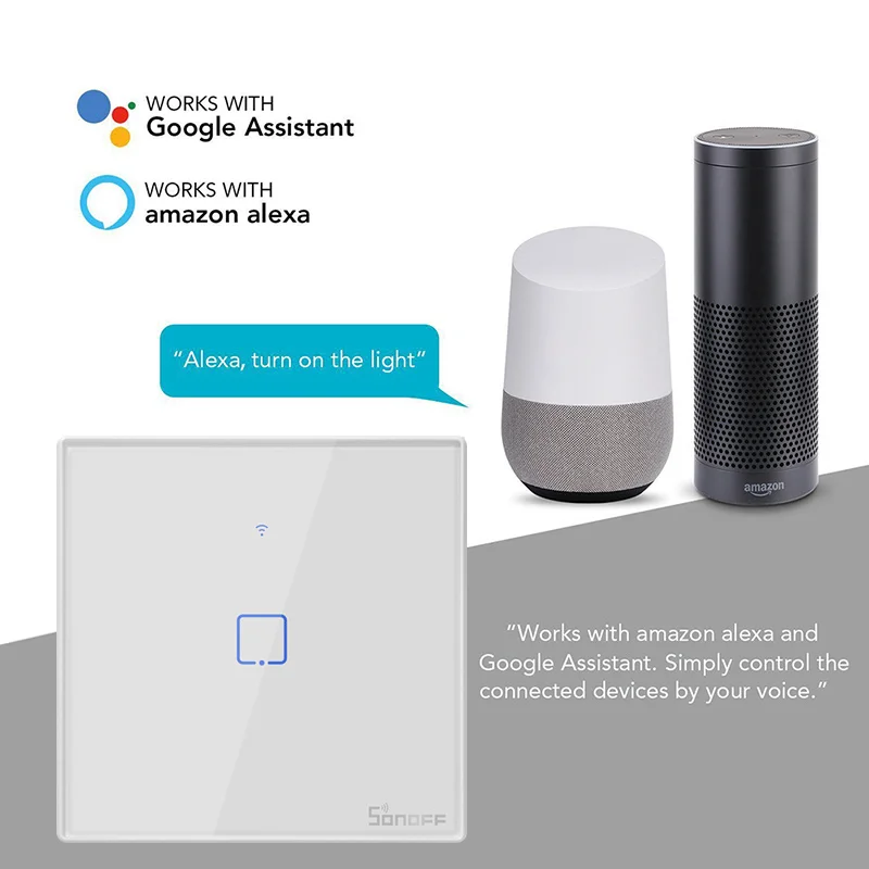 Сенсорный настенный выключатель SONOFF T2/T3 EU/UK TX 1/2/3 Gang Smart Wifi Home 433 RF/Voice/APP Control |