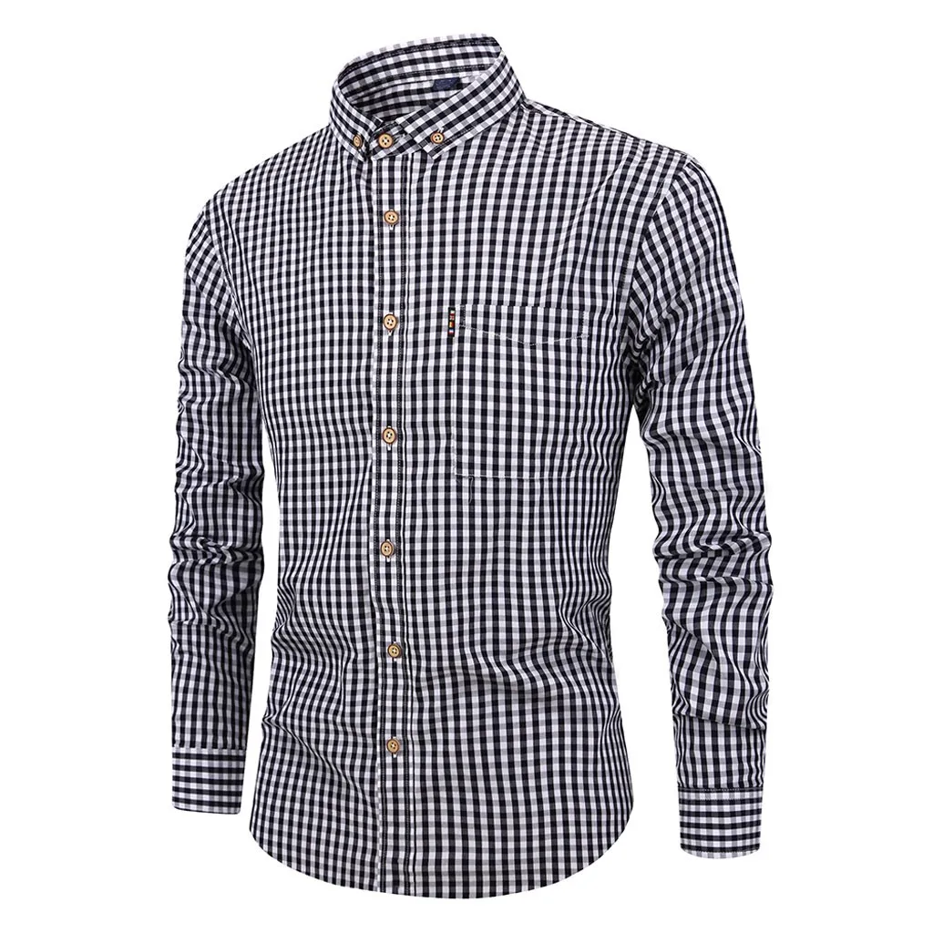 Black Camisa Masculina мужская рубашка с длинным рукавом и отложным воротником, Повседневная рубашка с рисунком в клетку, модная мужская Повседневная Базовая рубашка - Цвет: Black