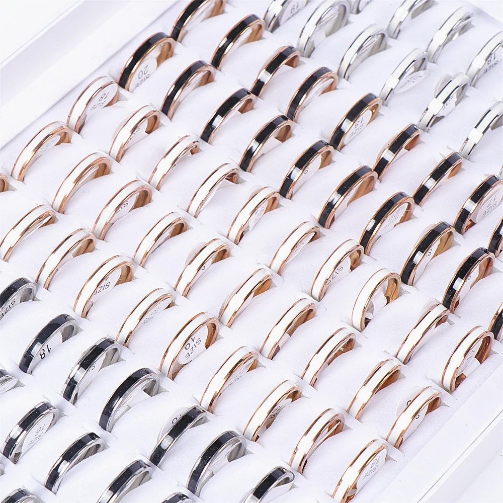 

Wholesale 36pcs/lot Fashion Drip Oil Stainless Steel Rings Jewelry For Women Men Mix Color Party Gifts Width 4MM