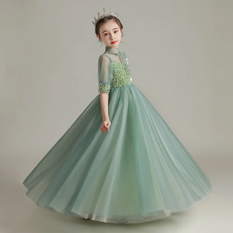 

Платье принцессы из тюля с глубоким круглым вырезом и цветочным принтом для девочек, детское платье для первого причастия, бальное платье, п...