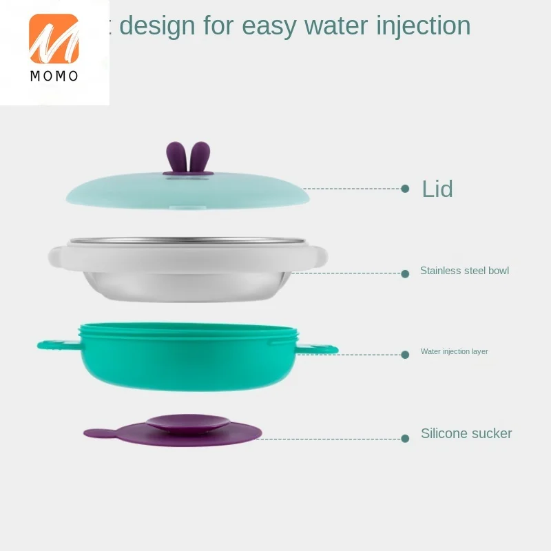 

Stainless Steel Baby Sucker Water Injection Thermal Insulation Bowl Compartment Tray Baby Food Supplement Tableware