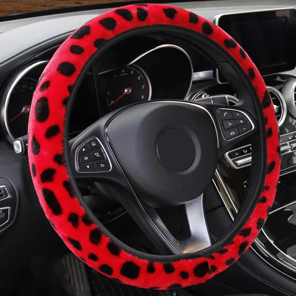 

Steering Wheel Cover Car Steering Wheel Cover Soft Winter Cover Warm Plush Warmer Leopard Elastic Anti-Slip Car Steering Wheel C