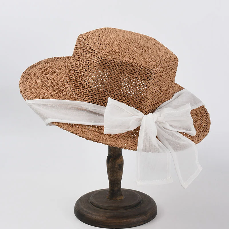 

New Fashion Ladies Hexagonal Raffia Hat Women Sun Beach Hats With Long Belt Spring Summer Party Hat