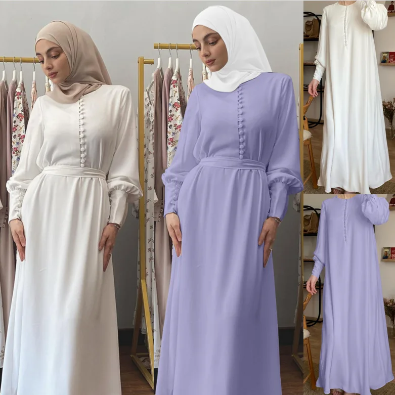 

Solid Abaya Dubai Muslim Hijab Dress Beaded Chiffon Summer Maxi African Dresses for Women Kaftan Moroccan Islam Arabic Abayas