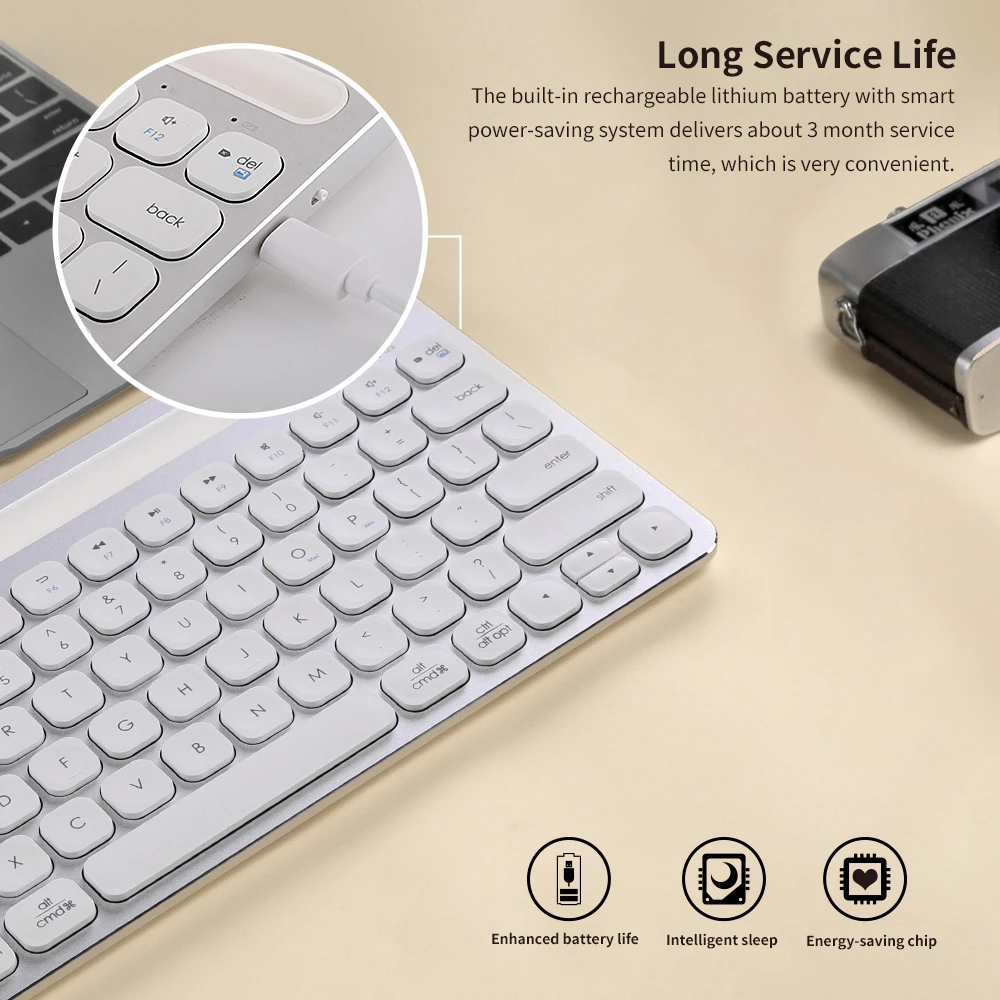 Беспроводная Bluetooth клавиатура ультратонкая перезаряжаемая со встроенным