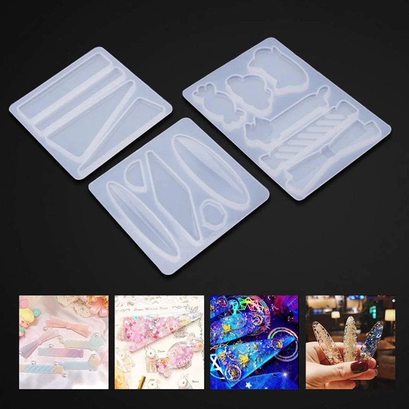 

3 Pieces Resin Mold Hair Clip Mold Silicone Mold Epoxy Mold for DIy Crafts Hair Accessories