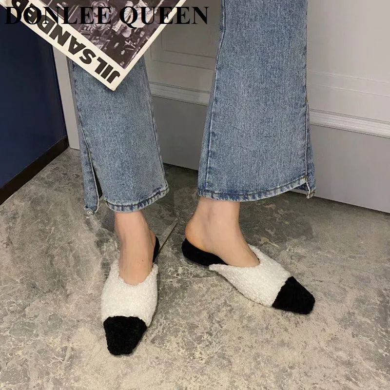 

2020 Fur Slippers Women Elegant Mules Shoes Ladies Slippers Flat Outdoor Plush Slippers Home Slides New Fashion zapatillas mujer