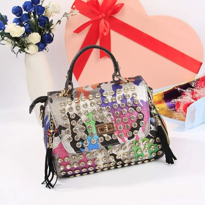 Известный бренд сумки из натуральной кожи через плечо для женщин бриллиантами
