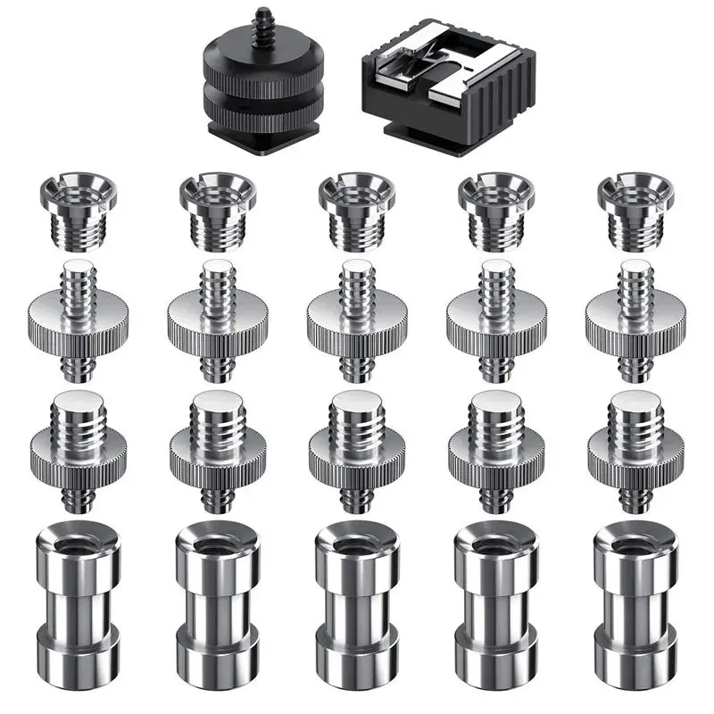 

Camera Screw, 22 Pcs 1/4 Inch and 3/8 Inch Converter Threaded Screws Adapter Mount Camera Hot Shoe Mount to 1/4 Set for Camera/T