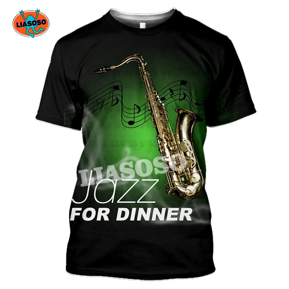 

Новинка, Мужская модная футболка с 3D принтом джаза, с коротким рукавом, Повседневная футболка с коротким рукавом, музыкальная футболка, Женс...