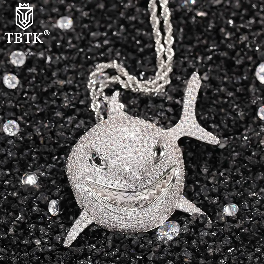 

TBTK Sea Ocean Animal Iced Out CZ Shark Pendants Gold Metal Hiphop Necklace Men Women Creative Charms Jewelry Best Gift