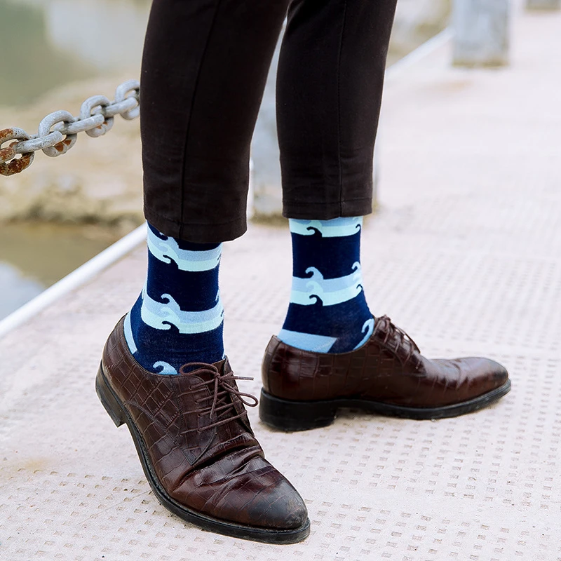 Мужские жаккардовые носки Харадзюку с надписью «Happy Socks», уличные абстрактные геометрические носки с изображением петуха, Листьев, стрелы, голени, хип-носки, Прямая поставка