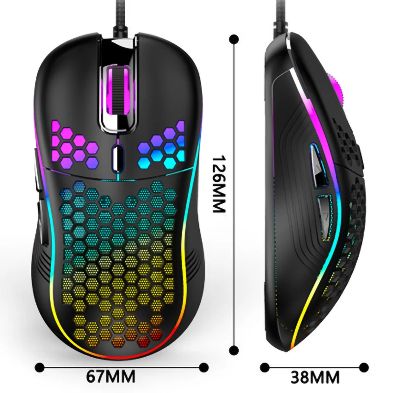 light honeycomb wired gaming mouse rgb backlit 6 key 7200dpi mice macro programming mause for pc laptop desktop computer gamer free global shipping
