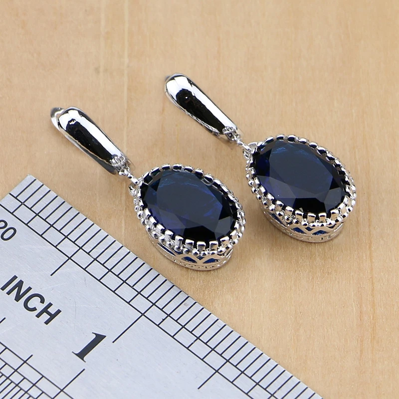 Natural 925 Sterling Silver Jewelry Blue Cubic Zirconia Sets For Women Earring/Pendant/Necklace/Ring | Украшения и аксессуары