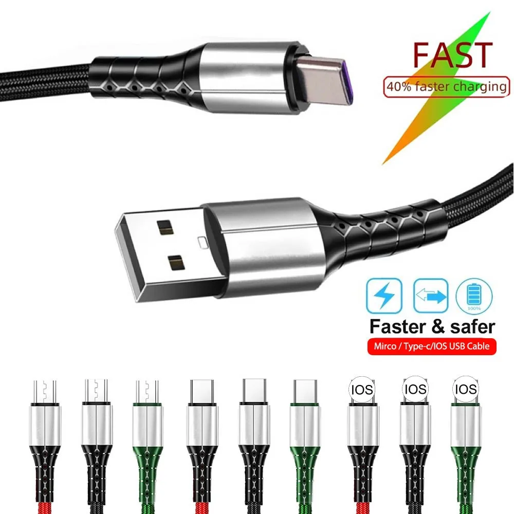 

Type C Charger Cable Woven Fast Charging Wire 3A Micro USB 1M iOS Phone Power Data Charging Cable for iPhone Xiaomi Huawei